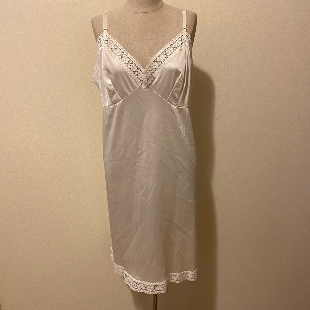 Vintage White Satin Slip with Lace Trim - Women Intimates & Sleepwear